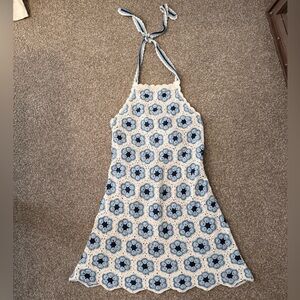 Show Me Your Mumu Crochet Halter Mini Dress Blue White XXL